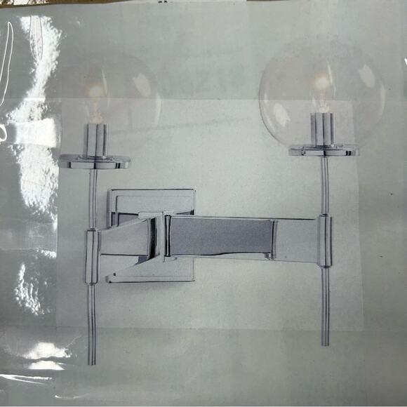 Pottery Barn Linden Double Sconce 17" Lighting Chrome Clear NEW NIB - Picture 5 of 7